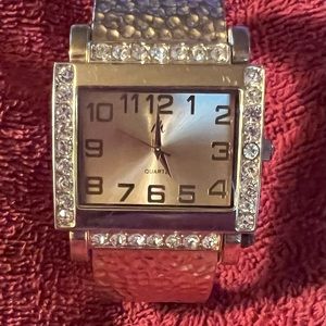 Marilyn Miglin Pheromone Two In One Solid Perfume Cuff Goldtone Bracelet Watch